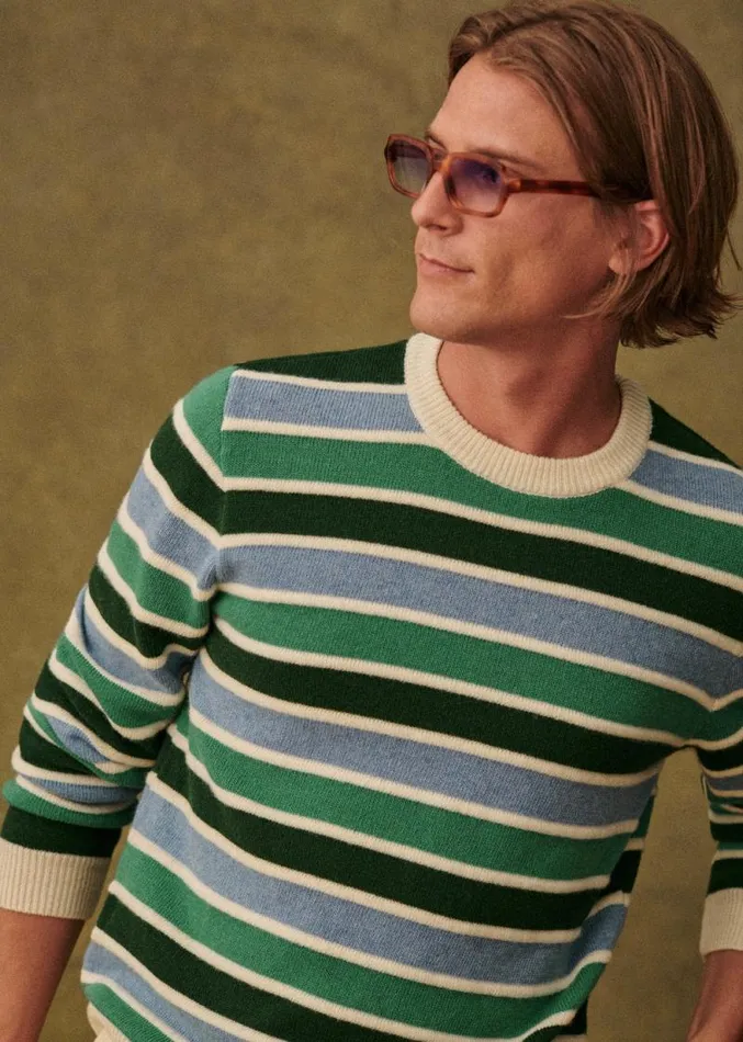 Szane Knitwear Mens Bedford Sweater Ecru Green Blue