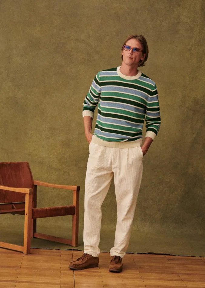 Szane Knitwear Mens Bedford Sweater Ecru Green Blue