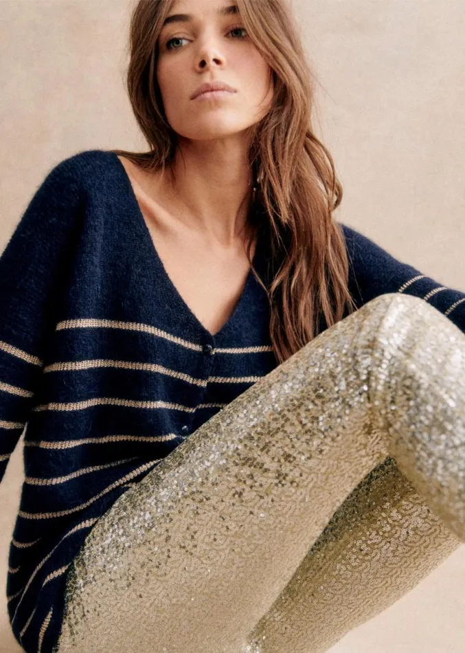 Szane Knitwear Womens Barry Cardigan Navy Gold