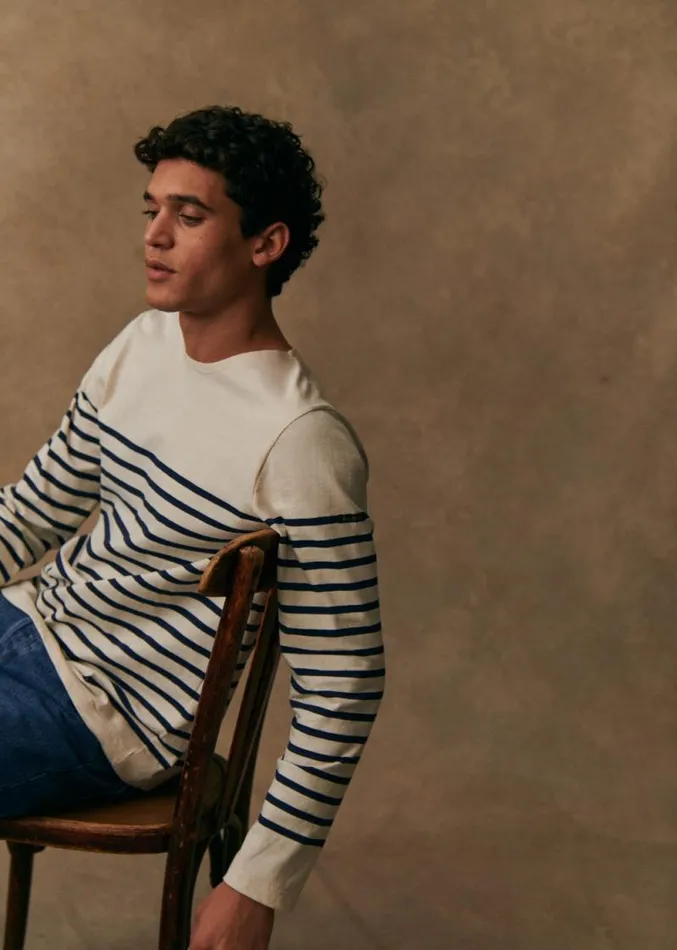 Szane TShirts and Sweatshirts Mens Marinire Le Minor X Octobre ditions TShirt Ecru Blue Stripes