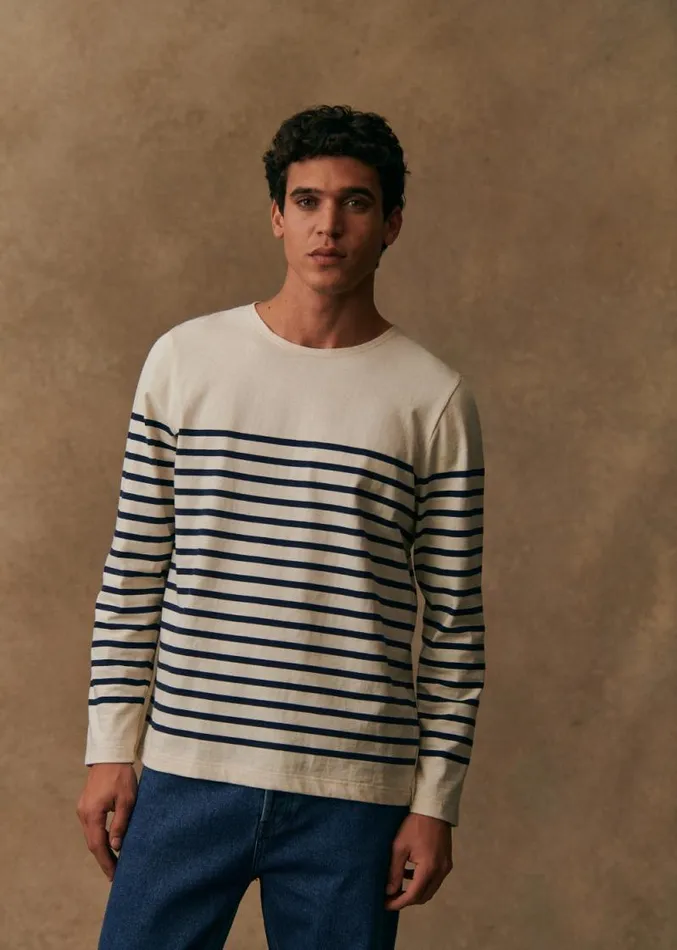 Szane TShirts and Sweatshirts Mens Marinire Le Minor X Octobre ditions TShirt Ecru Blue Stripes