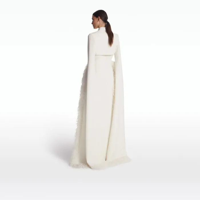 Safiyaa Amari Ivory FeatherTrimmed Bolero And Soshin Dress Women Capes and Harnesses