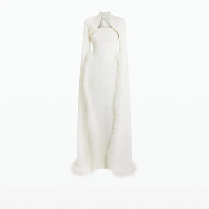Safiyaa Amari Ivory FeatherTrimmed Bolero And Soshin Dress Women Capes and Harnesses