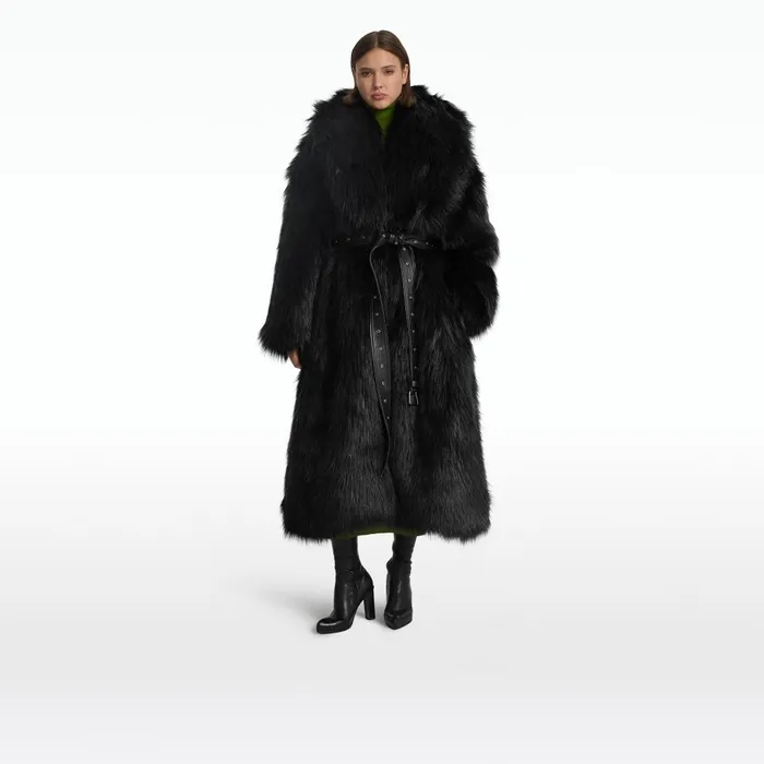 Safiyaa Anital Black Faux Fur Coat Women Jackets and Coats