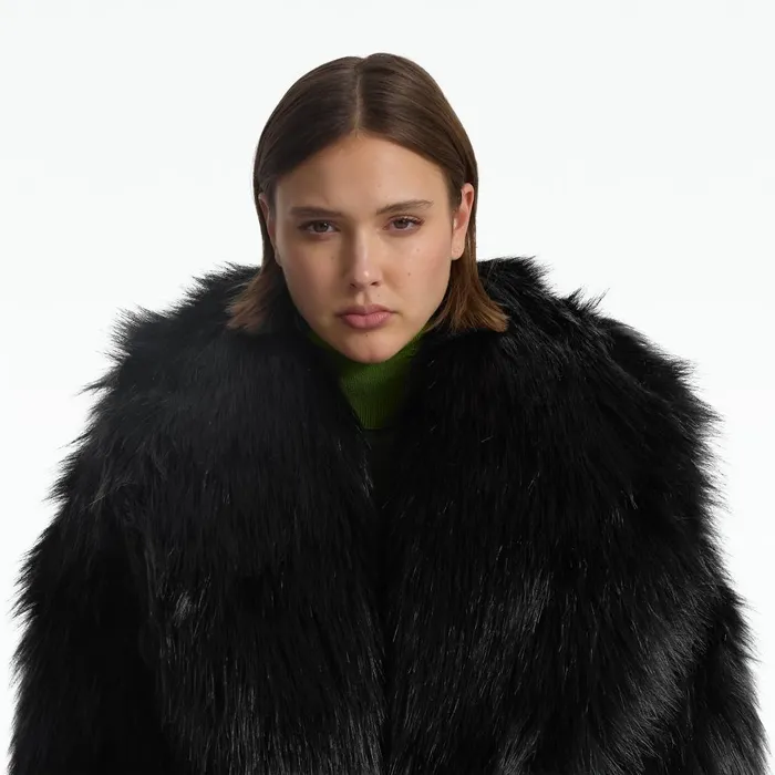Safiyaa Anital Black Faux Fur Coat Women Jackets and Coats