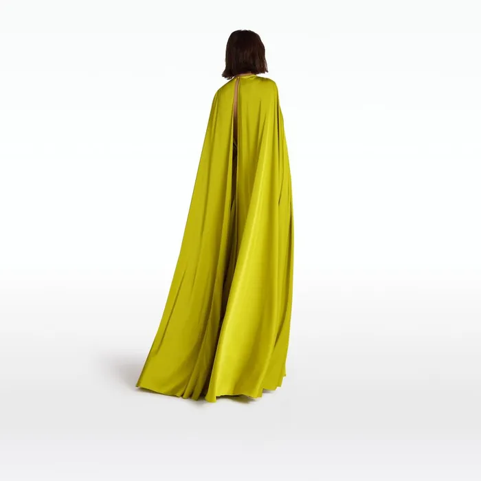 Safiyaa Bianca Chartreuse Long Dress With Embroidered Belt Women Capes and Harnesses