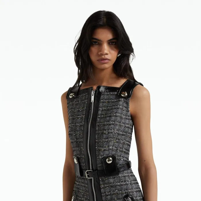 Safiyaa Ele Metallic Greyscale Short Dress Women Dresses