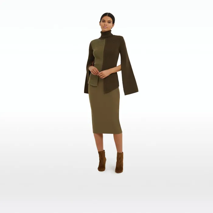 Safiyaa Gigi Light Khaki and Dark Khaki Knit Women Tops