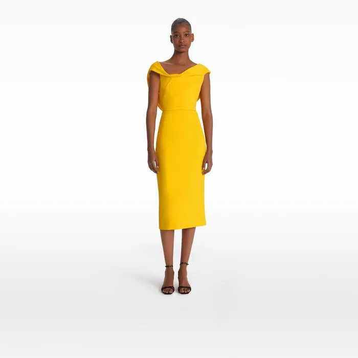 Safiyaa Koral Sunshine Yellow Midi Dress Women Dresses