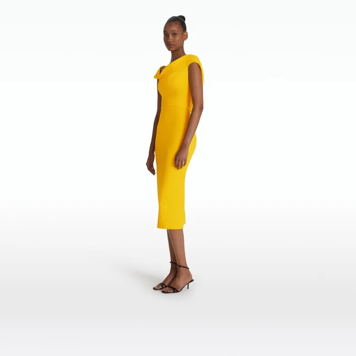 Safiyaa Koral Sunshine Yellow Midi Dress Women Dresses