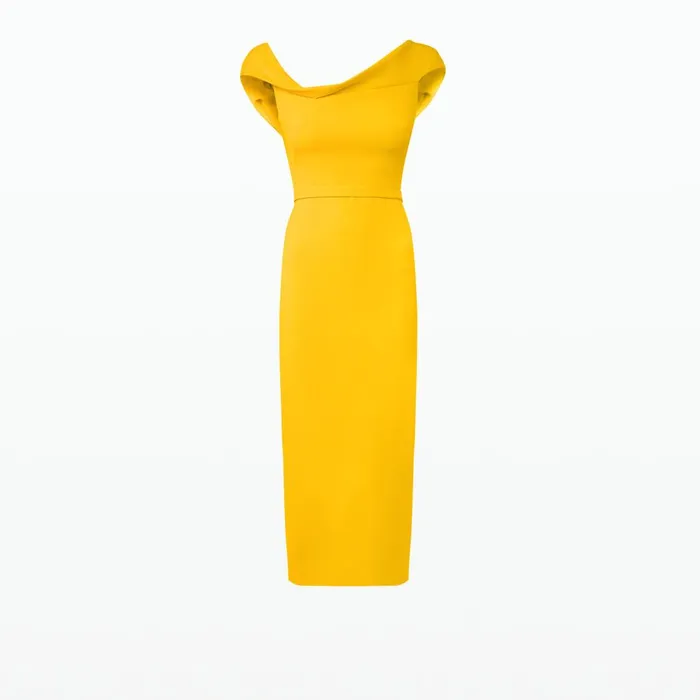 Safiyaa Koral Sunshine Yellow Midi Dress Women Dresses