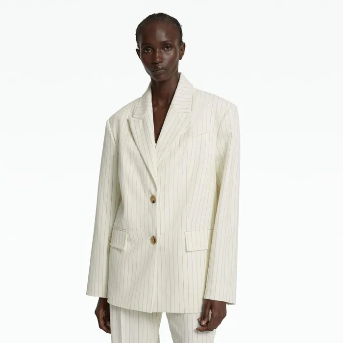 Safiyaa Maurissa Ivory Pinstripe Jacket Women Jackets and Coats