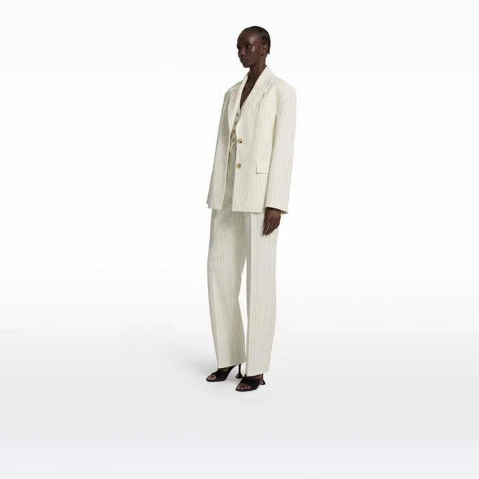 Safiyaa Maurissa Ivory Pinstripe Jacket Women Jackets and Coats