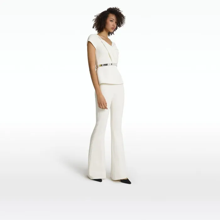 Safiyaa Nuvaya Ivory Top With Embroidered Belt Women Tops