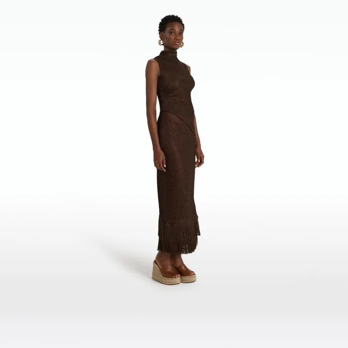 Safiyaa Remmie Deep Brown Knit Skirt Women Skirts