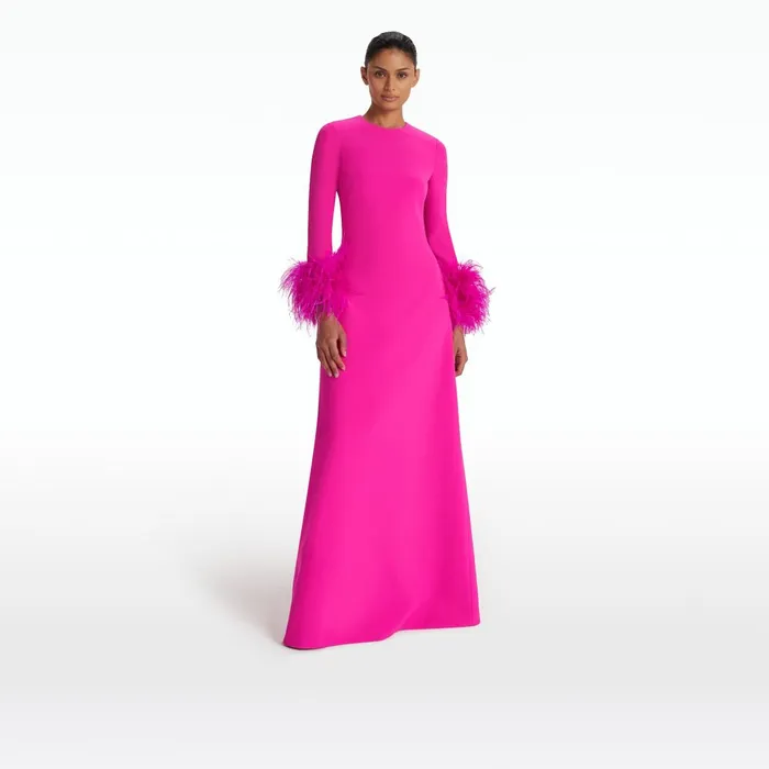 Safiyaa Renalla Wild Strawberry FeatherTrimmed Long Dress Women Dresses