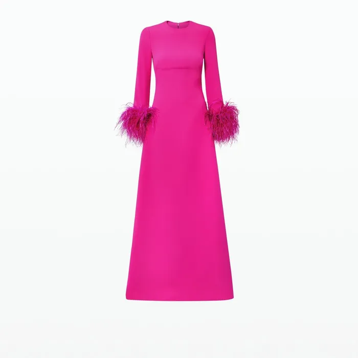 Safiyaa Renalla Wild Strawberry FeatherTrimmed Long Dress Women Dresses