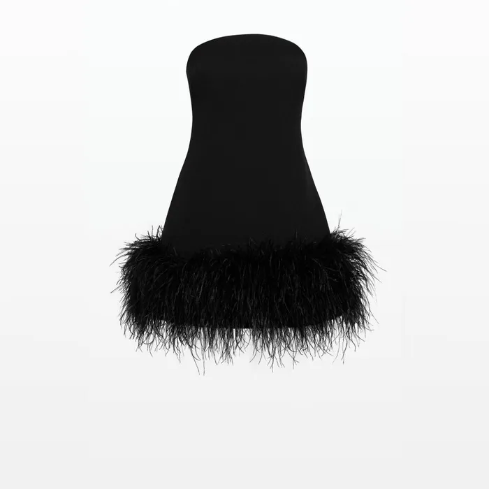 Safiyaa Rowan Black FeatherTrimmed Short Dress Women Dresses