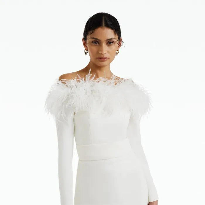 Safiyaa Veasna Ivory FeatherTrimmed Jumpsuit Women Jumpsuits