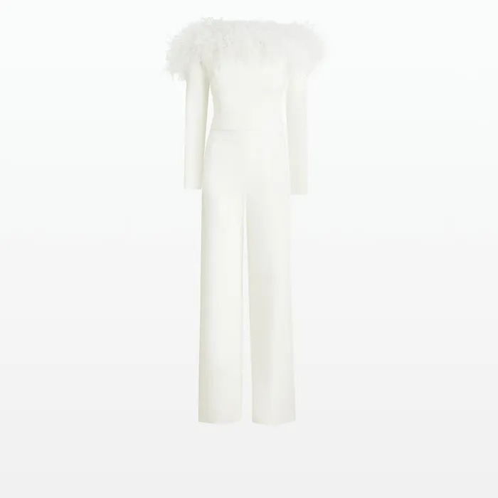 Safiyaa Veasna Ivory FeatherTrimmed Jumpsuit Women Jumpsuits