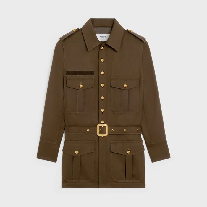 Saharienne Jacket In Diagonal Wool Military Brown Women CELINE JACKETS