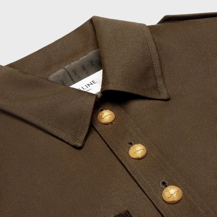 Saharienne Jacket In Diagonal Wool Military Brown Women CELINE JACKETS