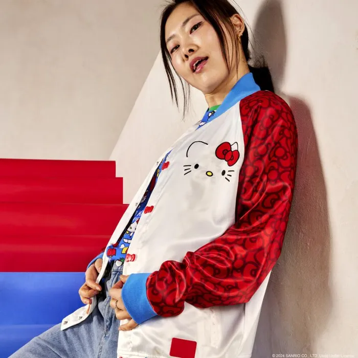 Sanrio Hello Kitty 50th Anniversary Bomber Jacket Unisex Loungefly Apparel Sanrio Hello Kitty 50th Anniversary Bomber Jacket Unisex Loungefly Apparel