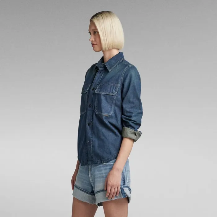 Shirts and Blouses Women GStar RAW Flap Pocket Shirt Evergreen Antique Faded Scuba Blue