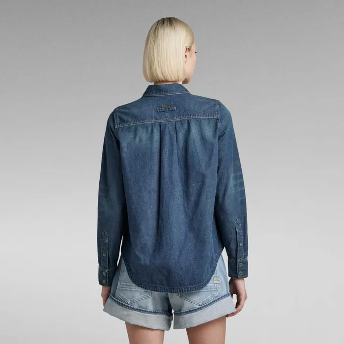Shirts and Blouses Women GStar RAW Flap Pocket Shirt Evergreen Antique Faded Scuba Blue