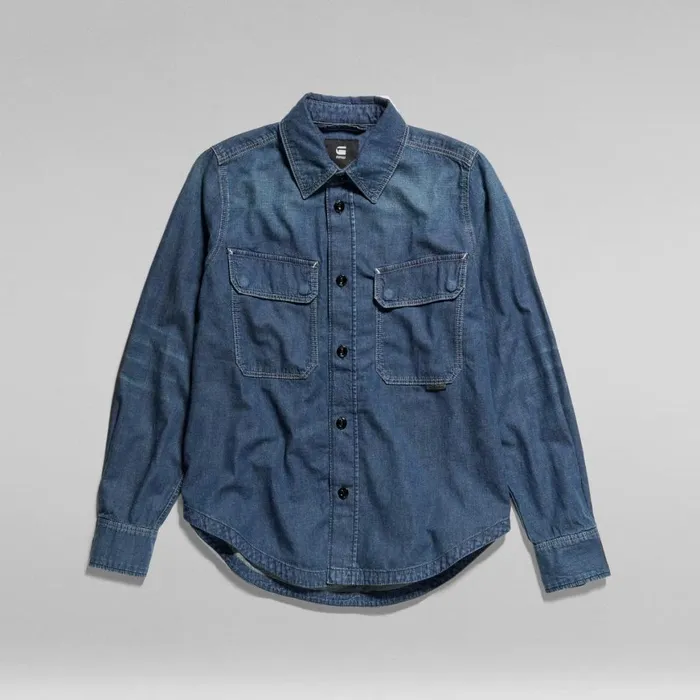 Shirts and Blouses Women GStar RAW Flap Pocket Shirt Evergreen Antique Faded Scuba Blue