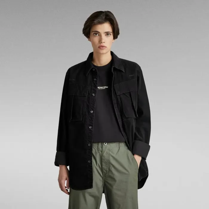 Shirts Men GStar RAW Unisex Submarine Regular Shirt Dark Black Garment Dyed