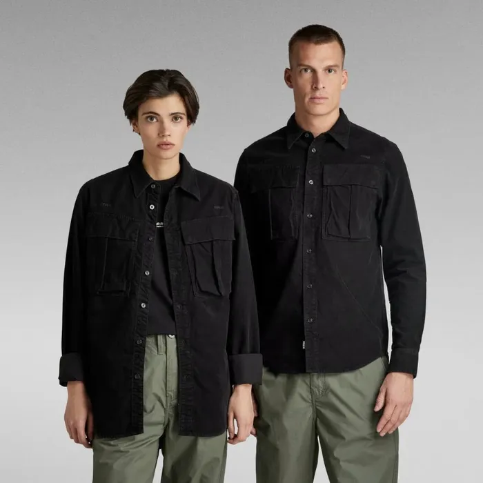 Shirts Men GStar RAW Unisex Submarine Regular Shirt Dark Black Garment Dyed