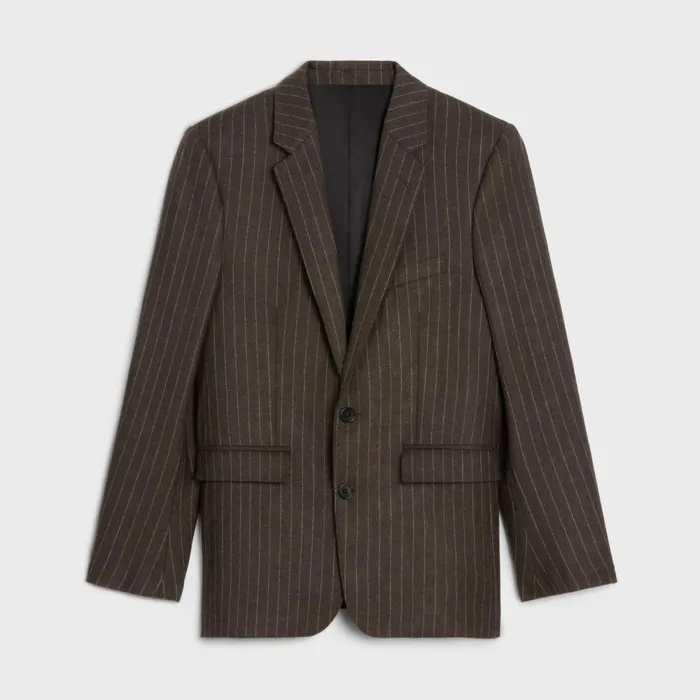 Short Jacket In Striped Flannel Marroncraie Men CELINE JACKETS and TROUSERS