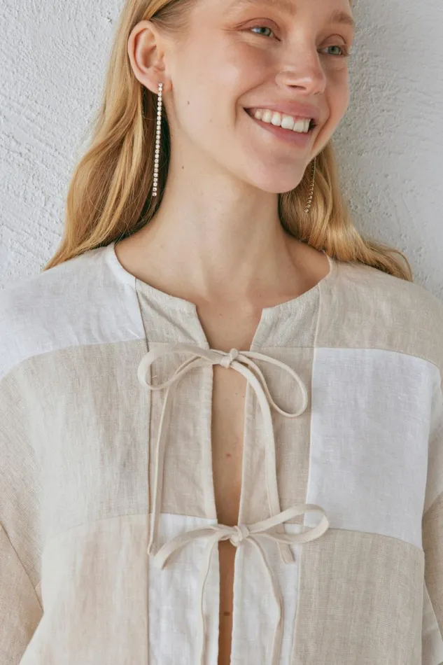Short Sleeve Women VRG GRL Naomi Linen Smock Top Natural Short Sleeve Women VRG GRL Naomi Linen Smock Top Natural
