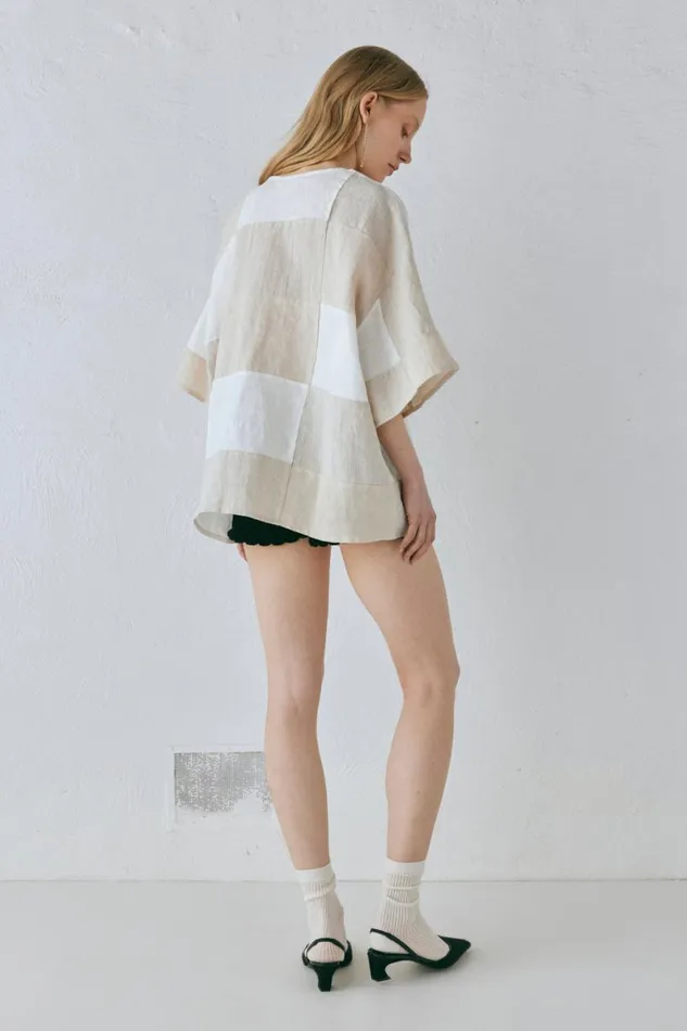 Short Sleeve Women VRG GRL Naomi Linen Smock Top Natural Short Sleeve Women VRG GRL Naomi Linen Smock Top Natural
