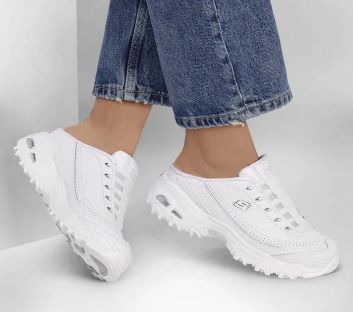 Skechers D039lites 8211 Bright Sky White Silver Women Casual Sneakers