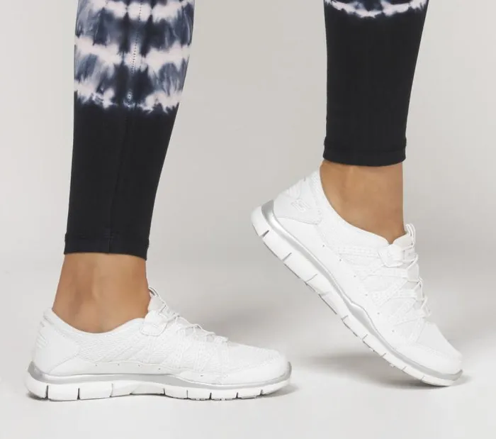 Skechers Gratis 8211 Strolling White Silver Women SlipOns Skechers Gratis 8211 Strolling White Silver Women SlipOns