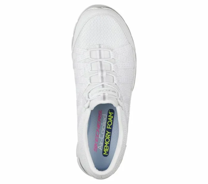 Skechers Gratis 8211 Strolling White Silver Women SlipOns Skechers Gratis 8211 Strolling White Silver Women SlipOns