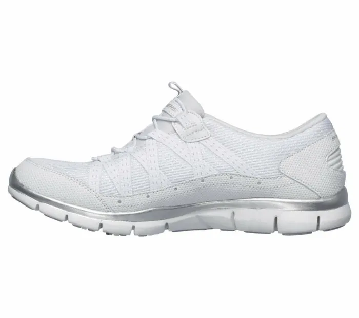 Skechers Gratis 8211 Strolling White Silver Women SlipOns Skechers Gratis 8211 Strolling White Silver Women SlipOns