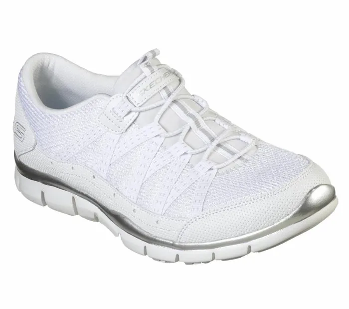 Skechers Gratis 8211 Strolling White Silver Women SlipOns Skechers Gratis 8211 Strolling White Silver Women SlipOns