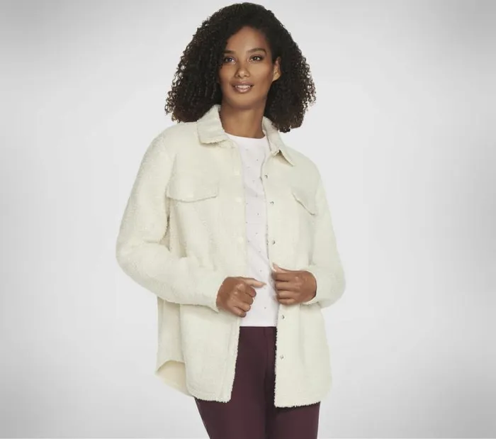 Skechers Sherpa Shacket Cream White Women Tops