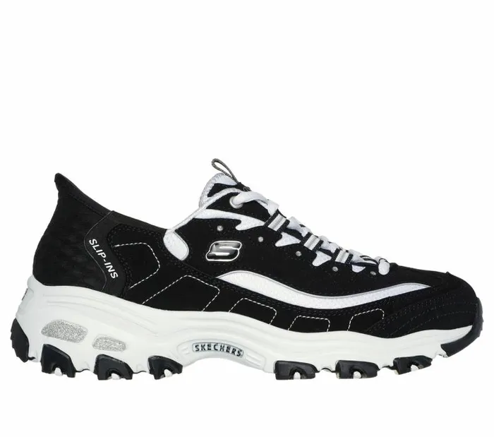 Skechers Skechers Slipins D039Lites 8211 New Classic Black White Women Hands Free Slipins