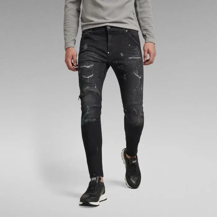 Skinny Men GStar RAW 5620 3D Zip Knee Skinny Jeans Faded Grey Painted Destroyed