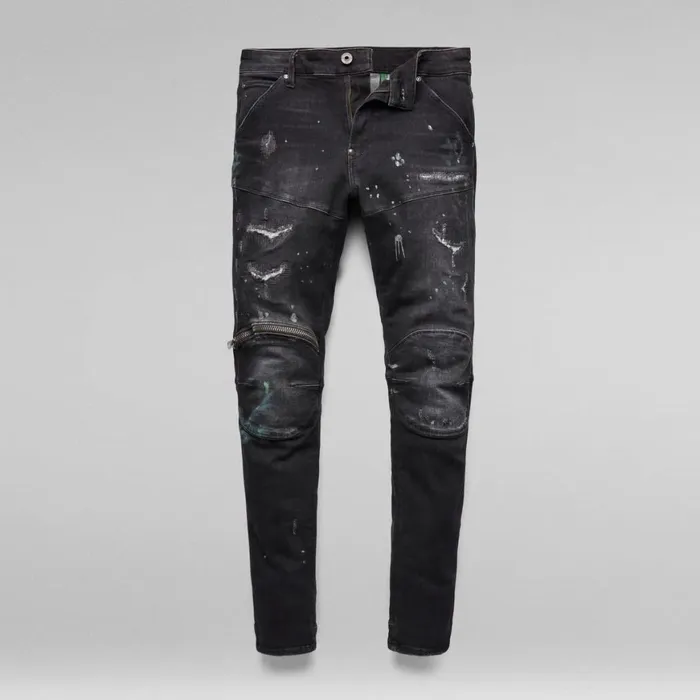 Skinny Men GStar RAW 5620 3D Zip Knee Skinny Jeans Faded Grey Painted Destroyed