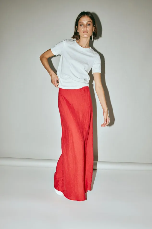 Skirts Women VRG GRL Ena Linen Bias Cut Maxi Skirt Chilli Skirts Women VRG GRL Ena Linen Bias Cut Maxi Skirt Chilli