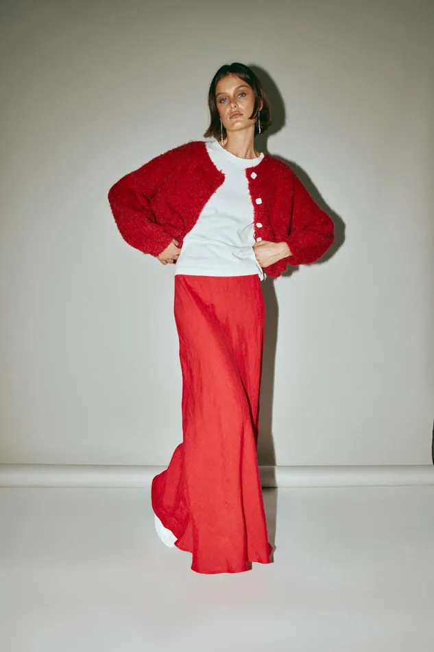 Skirts Women VRG GRL Ena Linen Bias Cut Maxi Skirt Chilli Skirts Women VRG GRL Ena Linen Bias Cut Maxi Skirt Chilli