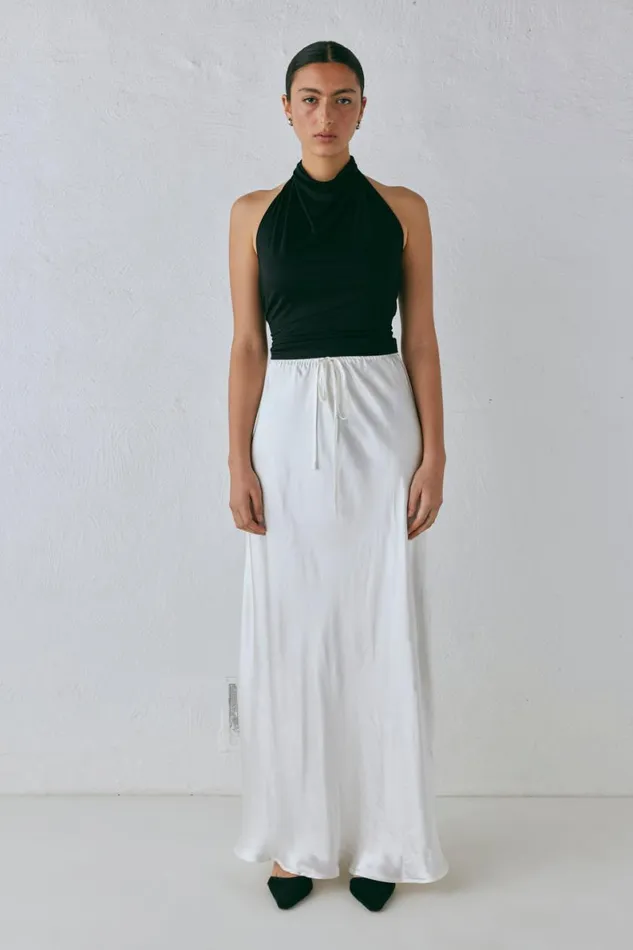 Skirts Women VRG GRL Lyla Satin Maxi Skirt White