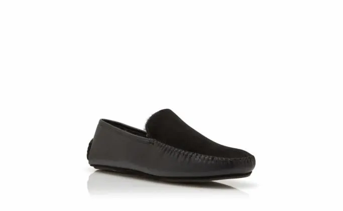 Slippers Men Manolo Blahnik MAYFAIRBlack Nappa Leather And Suede Driving Shoes Slippers Men Manolo Blahnik MAYFAIRBlack Nappa Leather And Suede Driving Shoes