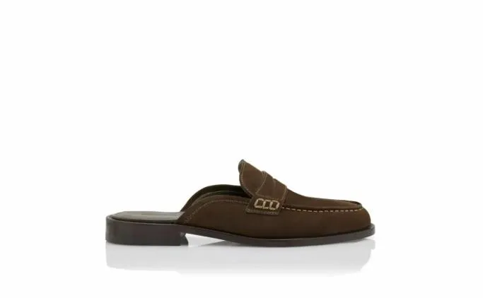 Slippers Men Manolo Blahnik PERRYMUDark Khaki Suede Backless Penny Loafers Slippers Men Manolo Blahnik PERRYMUDark Khaki Suede Backless Penny Loafers