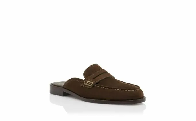Slippers Men Manolo Blahnik PERRYMUDark Khaki Suede Backless Penny Loafers Slippers Men Manolo Blahnik PERRYMUDark Khaki Suede Backless Penny Loafers